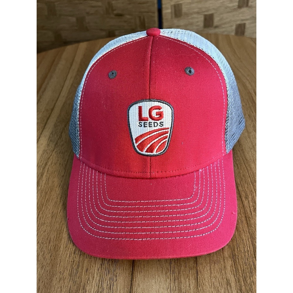 LG Seeds‎ Hat Adjustable Mesh SnapBack Cap Red Gray White Farmer Agriculture